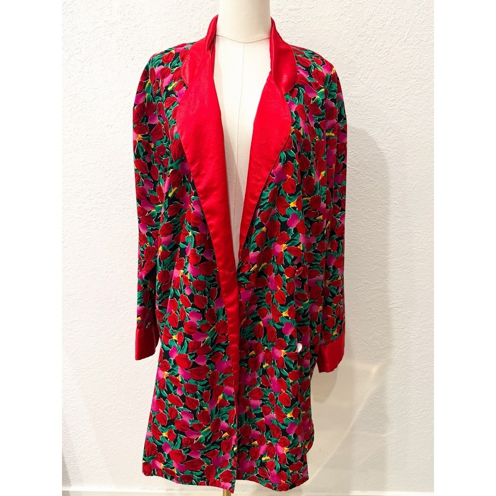 VTG Victoria's Secret Floral Satin Robe Gold Label 90's Glam Loungewear Size L